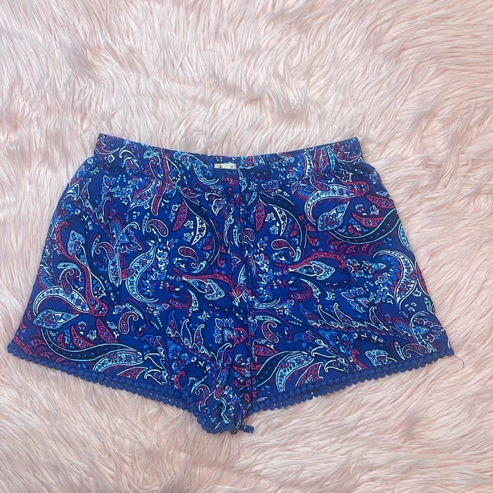 Hollister Blue Paisley Pull On Shorts Crochet Hem Women's Size XS
